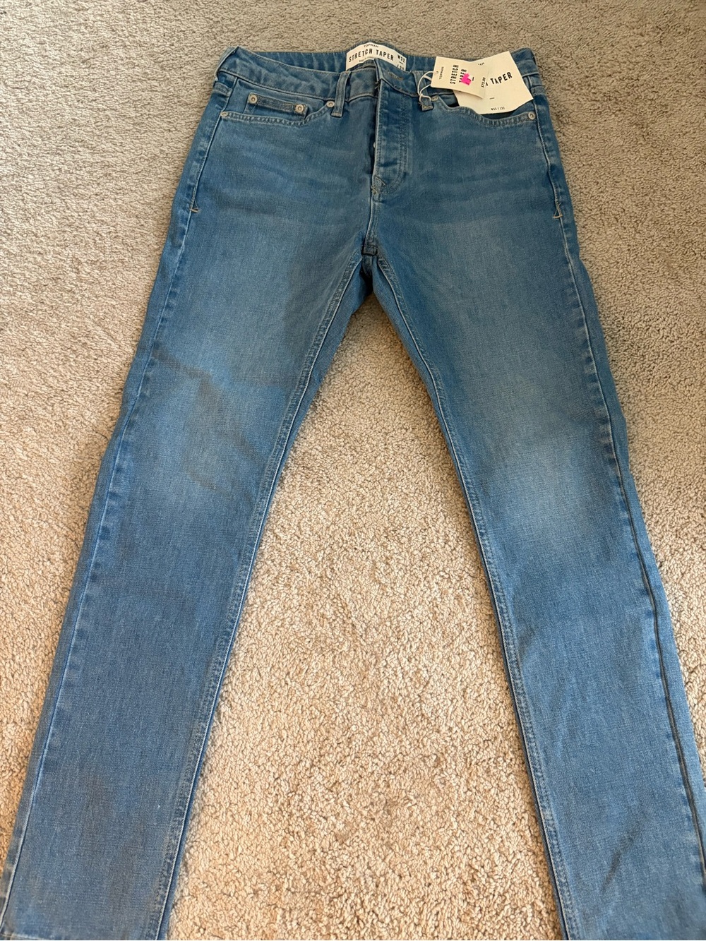 Topman Men's Stretch Tapered Blue Denim Jeans Mid Rise Medium Wash 5-Pocket 32